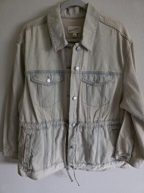Universal Thread Women Cream Denim Jacket with Drawstring Waist